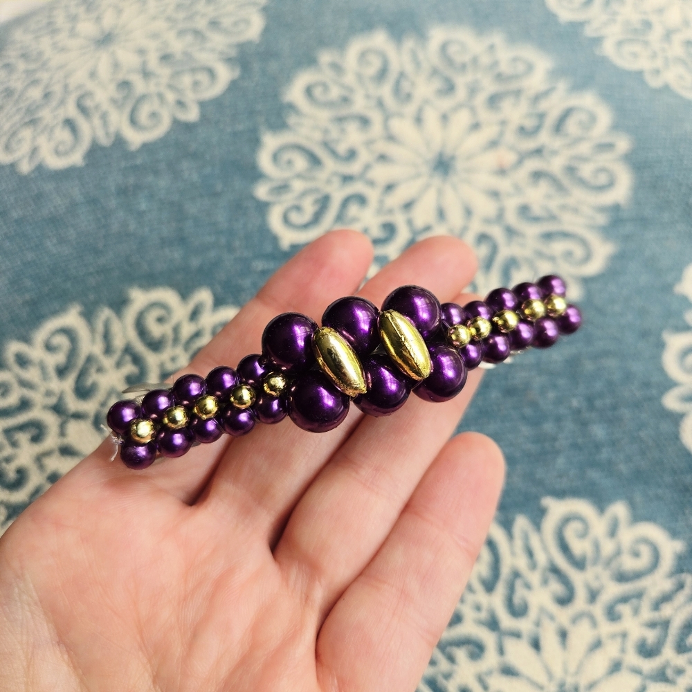 Purple Beaded Hair Clip Pin